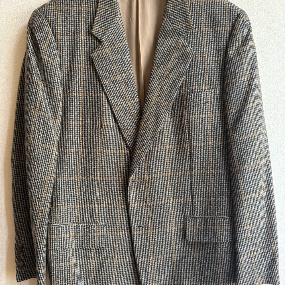 Barneys New York Gray and Brown Checkered Blazer